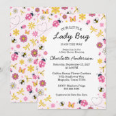 Cute Lady Bug Pink Girl Baby Shower Kaart (Voorkant / Achterkant)