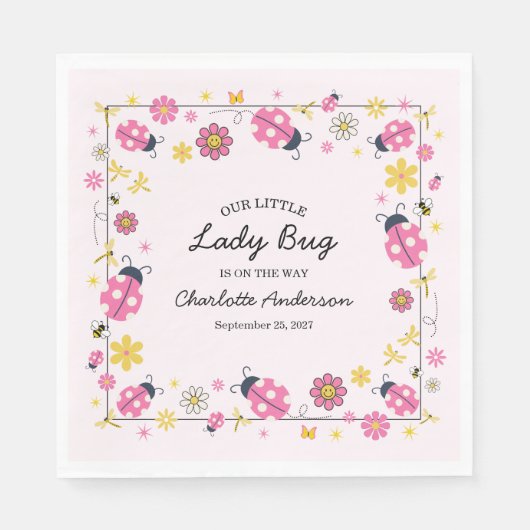 Cute Lady Bug Pink Girl Baby Shower Servet (Voorkant)