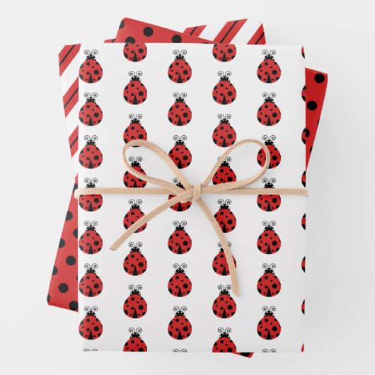 Cute Lady Bugs Polka Dots Stripes Inpakpapier Vel (In situ)