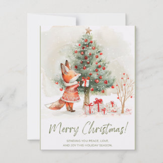 Cute Lady Fox in Red Dress Christmas Card Feestdagenkaart