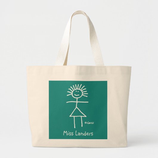 Cute Lady Stick Figuur Elementary Teacher and Name Grote Tote Bag (Voorkant)