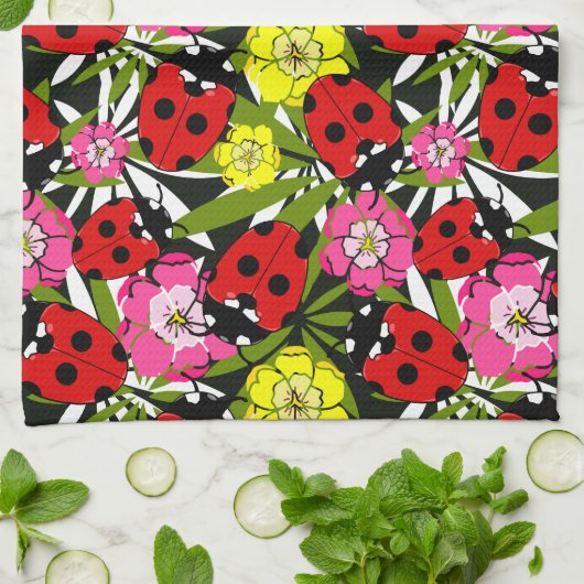 Cute Ladybird and Flowers Pattern Theedoek (Gevouwen)
