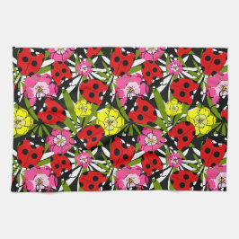 Cute Ladybird and Flowers Pattern Theedoek