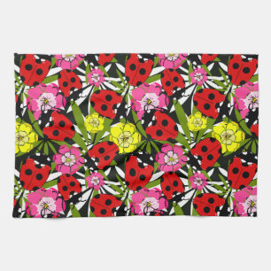 Cute Ladybird and Flowers Pattern Theedoek
