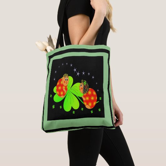 Cute Ladybird Shamrock Canvas tas (Dichtbij)