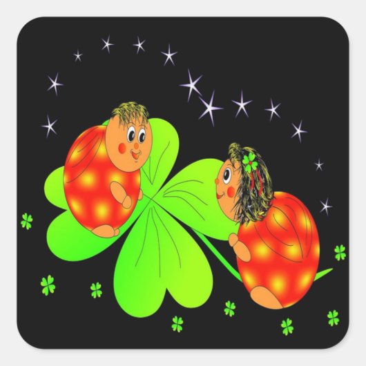Cute Ladybird Shamrock Vierkante Sticker (Voorkant)