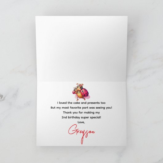 Cute Ladybug 1st Birthday | Bug Theme Party Bedankkaart (Binnen)