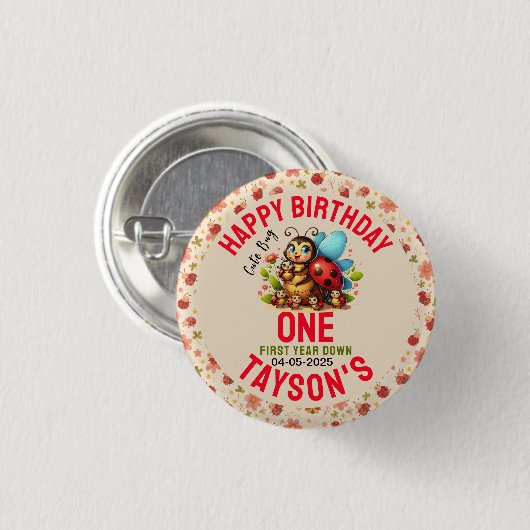 Cute Ladybug 1st Birthday | Bug Theme Party Ronde Button 3,2 Cm (Voorkant /achterkant)