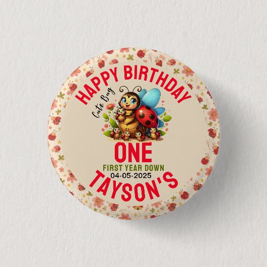 Cute Ladybug 1st Birthday | Bug Theme Party Ronde Button 3,2 Cm (Voorkant)