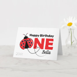 Cute Ladybug 1st Birthday Kaart