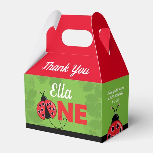 Cute Ladybug 1st Birthday Party Gable Box for girl Bedankdoosjes (Voorkant Zijde)