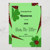 Cute Ladybug 1st Birthday Party Invitation Kaart (Voorkant / Achterkant)