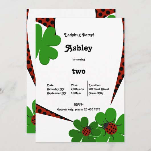 Cute Ladybug 2e Birthday Party Invitation Kaart (Voorkant / Achterkant)