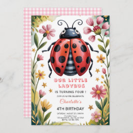 Cute Ladybug 4th Birthday Party Kaart