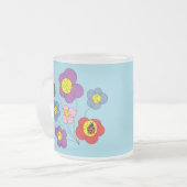 Cute Ladybug and Flowers Blue Matglas Koffiemok (Voorkant links)