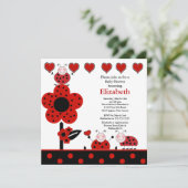 Cute Ladybug Baby shower Invitation Kaart (Staand voorkant)