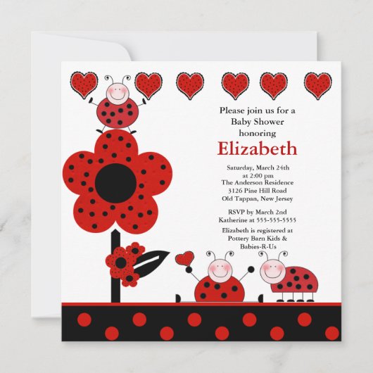 Cute Ladybug Baby shower Invitation Kaart (Voorkant)