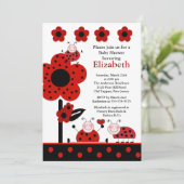 Cute Ladybug Baby shower Invitation Kaart (Staand voorkant)
