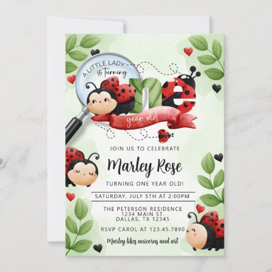 Cute Ladybug Beetle die een 1e verjaardag maakt Kaart (Voorkant)