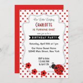 Cute Ladybug Birthday Invitation Red Polkadot Kaart (Voorkant / Achterkant)