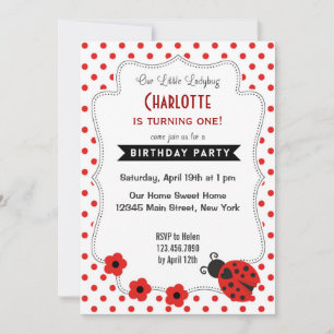 Cute Ladybug Birthday Invitation Red Polkadot Kaart