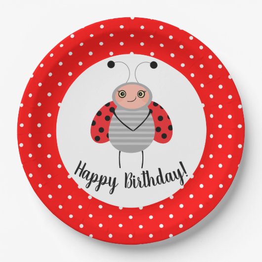 Cute Ladybug Birthday Party Borden Papieren Bordje (Voorkant)