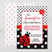 Cute Ladybug Birthday Party Invitation Kaart (Voorkant / Achterkant)