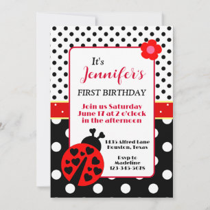 Cute Ladybug Birthday Party Invitation Kaart