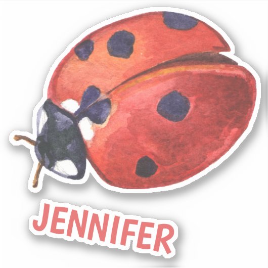 Cute Ladybug Cartoon - Personalized Kinderen Stick Sticker (Voorkant)