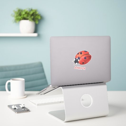 Cute Ladybug Cartoon - Personalized Kinderen Stick Sticker (Laptop op bureau)
