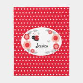 Cute Ladybug Custom Name Pink and Red Fun Floral Fleece Deken (Voorkant)