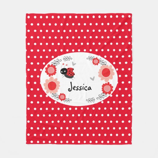 Cute Ladybug Custom Name Pink and Red Fun Floral Fleece Deken (Voorkant)
