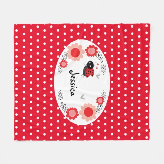 Cute Ladybug Custom Name Pink and Red Fun Floral Fleece Deken (Voorkant (Horizontaal))