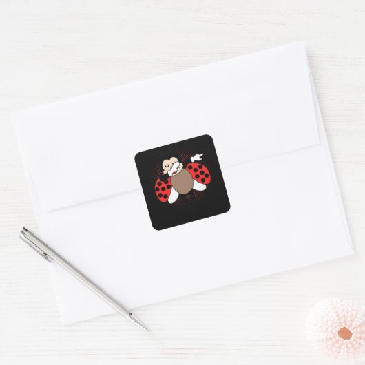 Cute Ladybug Dabbing Vierkante Sticker (Envelop)