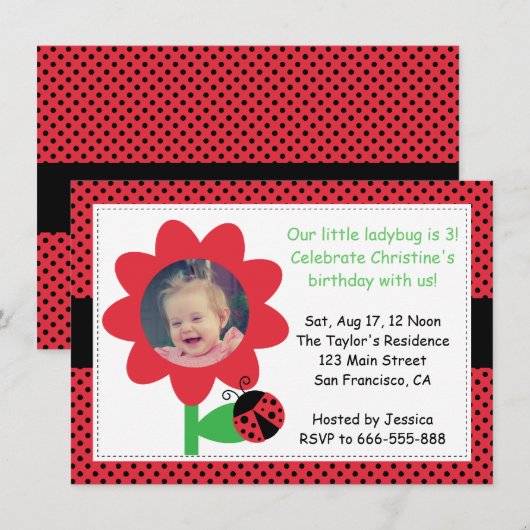 Cute Ladybug draait om 3, 3 jaar, polka dots Kaart (Voorkant / Achterkant)