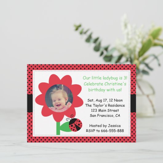 Cute Ladybug draait om 3, 3 jaar, polka dots Kaart (Staand voorkant)