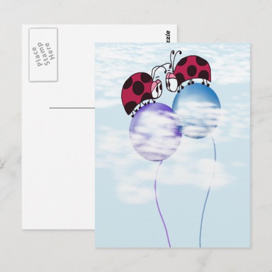 Cute Ladybug en Colorful Balloons Cartoon Briefkaart (Voorkant / Achterkant)