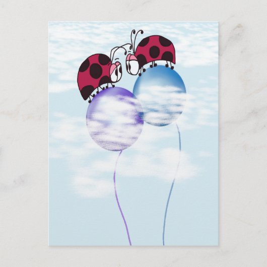 Cute Ladybug en Colorful Balloons Cartoon Briefkaart (Voorkant)