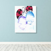 Cute Ladybug en Colorful Balloons Cartoon Canvas Afdruk (Insitu (Houten vloer))