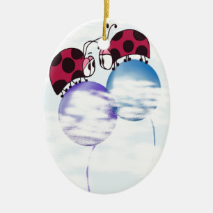 Cute Ladybug en Colorful Balloons Cartoon Keramisch Ornament