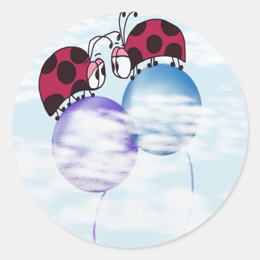 Cute Ladybug en Colorful Balloons Cartoon Ronde Sticker (Voorkant)