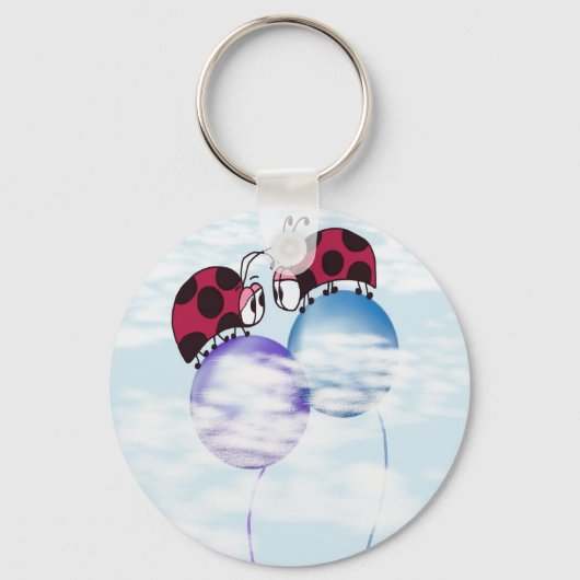 Cute Ladybug en Colorful Balloons Cartoon Sleutelhanger (Voorkant)