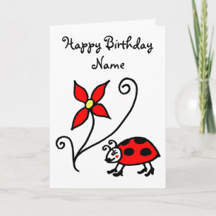 Cute Ladybug en Flower Birthday Card Kaart