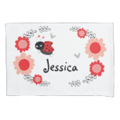 Cute Ladybug en Flowers Red en Black Kussensloop (Voorkant)