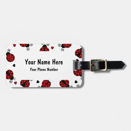 Cute Ladybug en Hearts Pattern Bagagelabel (Voorkant horizontaal)