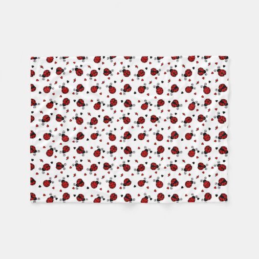 Cute Ladybug en Hearts Pattern Fleece Deken (Voorkant (Horizontaal))