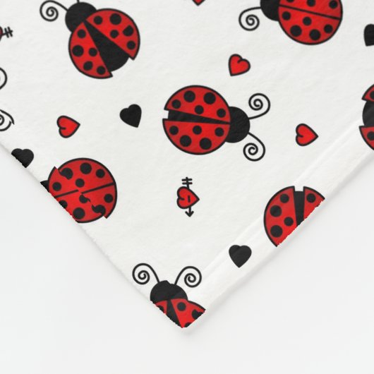 Cute Ladybug en Hearts Pattern Fleece Deken (Hoek)