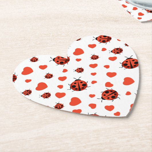 Cute Ladybug en Hearts Pattern Kartonnen Onderzetters (Gekanteld)