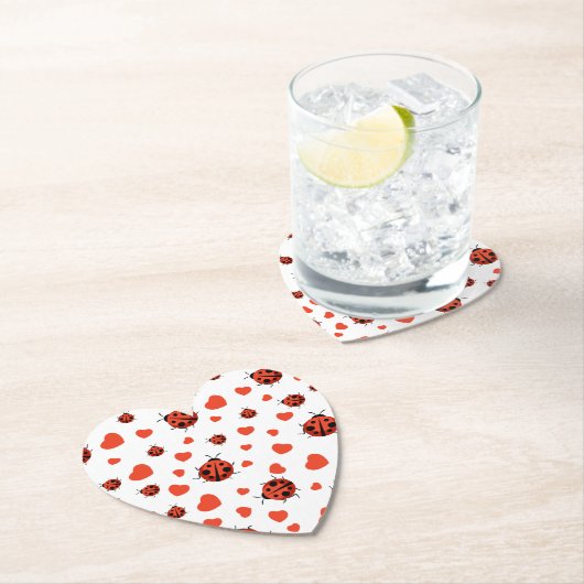 Cute Ladybug en Hearts Pattern Kartonnen Onderzetters (Insitu)