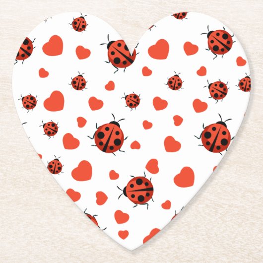 Cute Ladybug en Hearts Pattern Kartonnen Onderzetters (Voorkant)